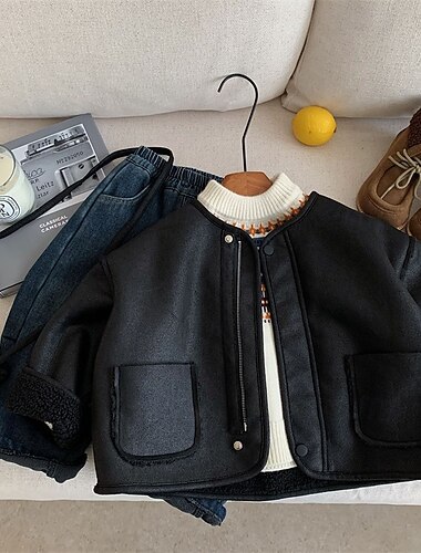 Παιδιά Κοριτσίστικα Μαύρο δερμάτινο μπουφάν Jachetă Συμπαγές Χρώμα Μοντέρνα ΑΔΙΑΒΡΟΧΟ Διατηρείτε Ζεστό Αντιανεμικό ΕΞΩΤΕΡΙΚΟΥ ΧΩΡΟΥ Παλτό Εξωτερικά ενδύματα 4 έτη + Φθινόπωρο Μαύρο