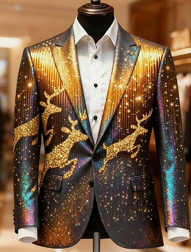  חג המולד בגדי ריקוד גברים כל אחד ז'קט בלייזר מעיל נוח נושם אומנותי יום יומי בגדי ערב למסיבה יומי פֶסטִיבָל הדפסת תלת מימד כפתורים סתיו חורף פתוח שרוול ארוך פול אודם תלתן