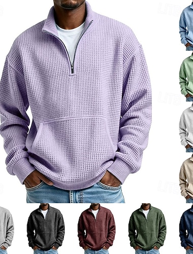  Miesten College Vohveli collegepaita Aja sivuun Quarter vetoketjullinen collegepaita Aprikoosi Musta Valkoinen Vaalean vihreä Viininpunainen Pystykaulus Tavallinen Kengurutasku Textured Urheilu ja