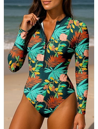  Damskie Docieplacze UPF50+ Szybkie wysychanie Lekki Długi rękaw Body Koszulka do pływania Strój kąpielowy Suwak przedni Surfing Plaża Sporty wodne Obuwie sportowe Pływacki Kwiatowy Lato