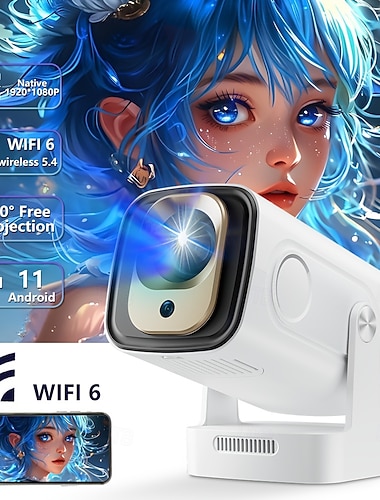  Projetor portátil HY260 Pro com Android 11, Wi-Fi 6, 2.4G/5G, processador quad-core Allwinner H713, ideal para home theater, projeção ao ar livre, quintal e noites de cinema ao ar livre. Projetor