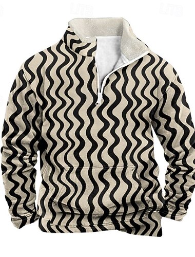  Per uomo Quadri Onde Stampa Felpa con cerniera a un quarto Felpe Manica Lunga Felpa Mezza zip Vintage Retrò Stampa Ferie Uscire Festival Stampato Autunno Inverno