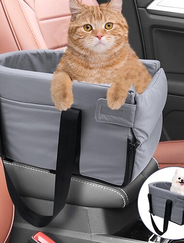  koiran turvaistuin, koiran turvaistuin pienille koirille, kannettava lemmikkien turvaistuin pennulle, keskikonsoli koiran turvaistuin turvallisella hihnalla, säilytystaskut, pehmeä tyyny