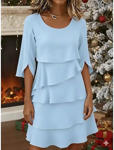  Női Fehér Medence Nyár Tavasz Ősz Mini ruha A vonalú ruha Fodros ruha Szabadság Előírásos Félig hivatalos ruhák Előírásos Esküvő Iroda Normál Terített nyak