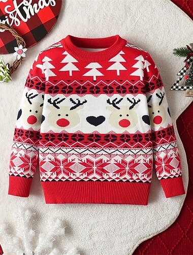  Barn Unisex Jule genser Grafisk Langermet Hold Varm utendørs Mote Rød Høst Klær 4-12 år