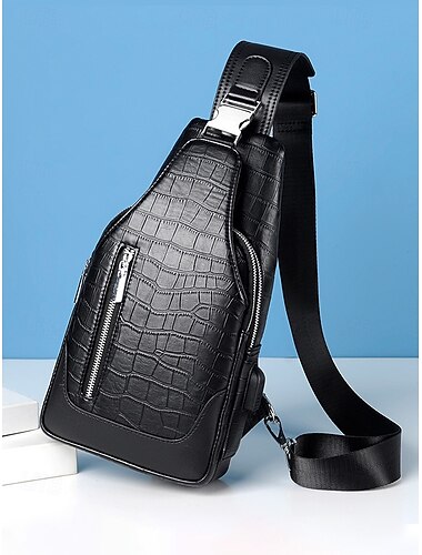  Heren leren schoudertas, waterdicht en duurzaam, grote capaciteit, stijlvol krokodillenpatroon voor buiten en dagelijks gebruik