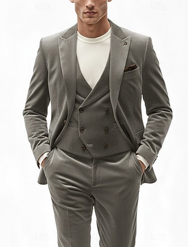  Pánské Obchod Ležérní Sametový oblek Kolopy do špičky Černá Bordó Módní Denní Jednobarevné Na míru Sada 3 kusů Dvouřadé šest knoflíků