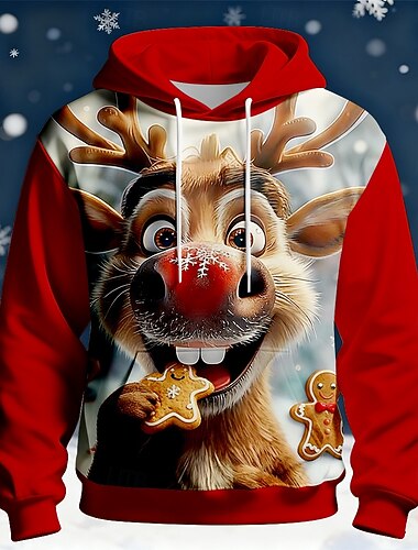  Noël Homme Rodolphe Noël à l'orignal Sweat à capuche Sweatshirt Mode Quotidien Occasionnel Col ras du cou À capuche Maison Soirée Cadeau Bleu Bleu Clair Rouge Violet Vert Cordon de serrage Automne