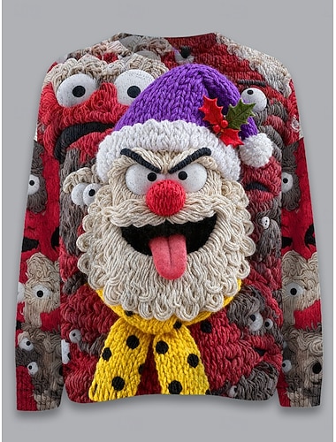  Уродливый свитер Рождественский женский свитер Мода Повседневный графический Круглый вырез Вязаный длинный рукав Обычные топы Вязаная работа Красный Осень Зима