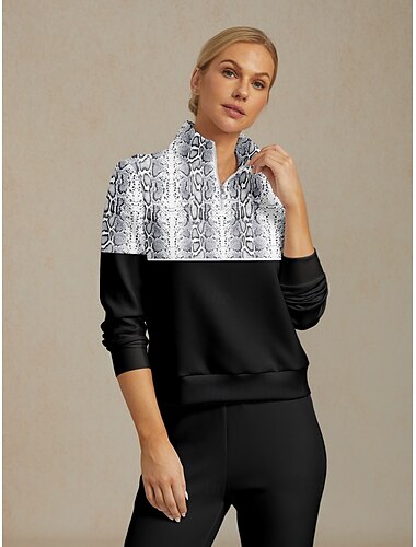  Per donna Felpa da golf Nero con Bianco Manica Lunga Top Abbigliamento da golf da donna Abbigliamento Abiti Abbigliamento