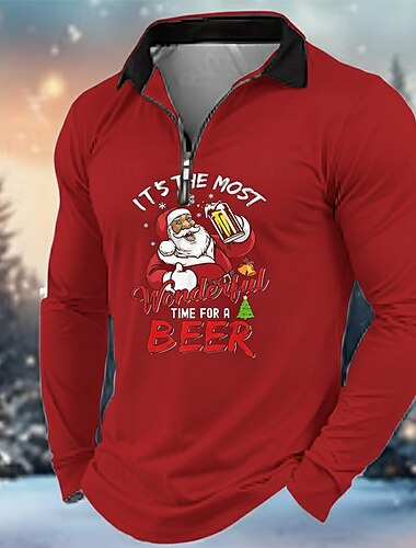  عيد الميلاد المجيد رجالي بابا نويل بولو ستايل كم طويل طوي الحديث وقت الفراغ كاجوال / يومي مهرجان سحاب طباعة ثلاثية الأبعاد الربيع الخريف الشتاء أسود أزرق أحمر