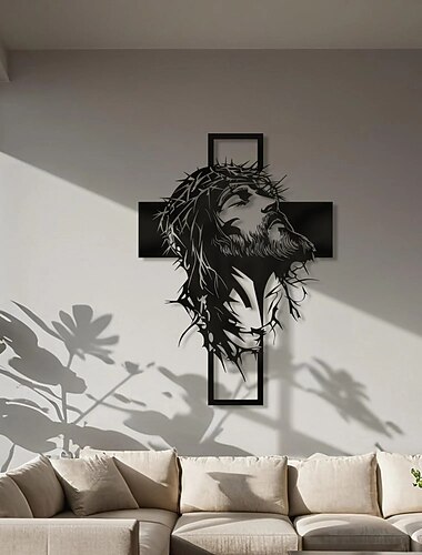  Décoration murale chrétienne représentant Jésus et une croix en métal