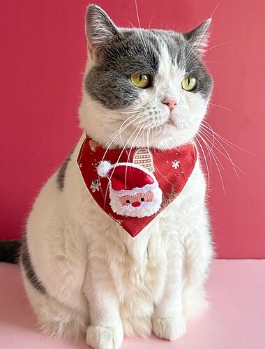  クリスマスペットバンダナカラー、かわいい猫と犬のホリデーアクセサリー、赤いトナカイプリントの調節可能なネックスカーフ、小型、中型、大型ペット用のお祝いの衣装