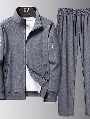  Męskie Kurtka zapinana na zamek Dres 2-częściowy Spodnie dresowe sportowe z kieszenią Solidne kolory Zestawy odzież Wiosna Jesień Czarny Niebieski Siłownia Piesze wycieczki Trening Lekki Oddychający