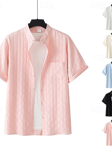  Herren Hemd Sommerhemd Freizeithemd Strandhemd Knopfhemd Schwarz Weiß Rosa Himmelblau Aprikose Kurzarm Streifen Revers Urlaub Täglich Jacquard Bekleidung Mode Lässig Bequem