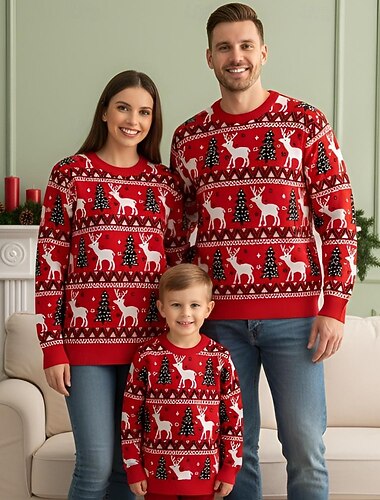  Renna Rudolph Brutto maglione di Natale Maglione Unisex Natale Maglioni di Natale brutti per coppie e famiglie Adulti Bambini Natale Capodanno Top