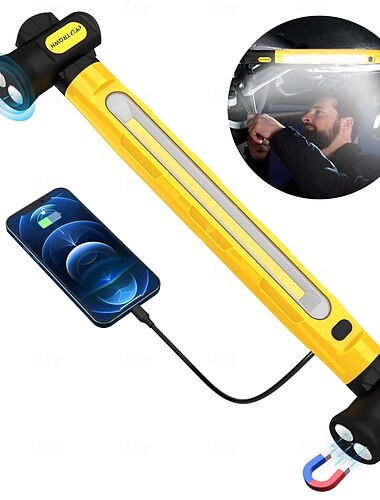  Mechaniczna lampa robocza pod maską, lampa robocza z haczykami - 3200 lm, 6000 mAh, akumulatorowa, przenośna, magnetyczna lampa robocza LED do naprawy samochodów, garażu, warsztatu, kempingu, żółta