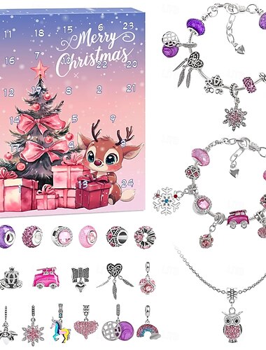  Kalendarz adwentowy, kalendarz odliczający 24 dni do świąt Bożego Narodzenia, 1 naszyjnik, 2 bransoletki DIY i 21 zawieszek, pomysły na prezenty świąteczne dla chłopca i dziewczynki