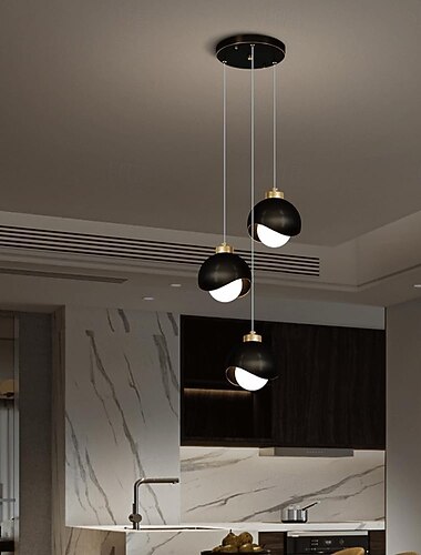  Lámpara colgante moderna de mediados de siglo para isla de cocina, lámpara de techo colgante industrial dorada con bola de cristal blanca, estilo rústico, candelabro negro compatible con comedor,