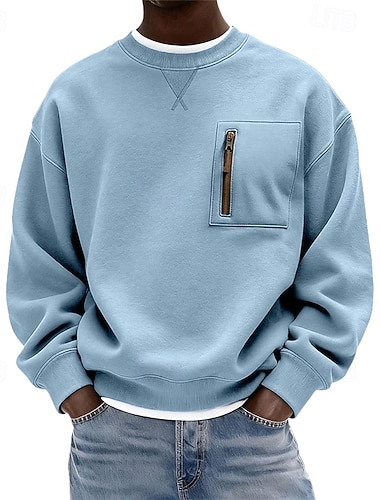  رجالي كنزة قف بجانب الطريق أخضر فاتح رمادي أزرق فاتح رقبة عالية مدورة سهل بقع جيب الرياضة & في الخارج فضفاض مناسب للبس اليومي أناقة الشارع كوول ملابس رياضية ربيع & الصيف ملابس هوديس بلوزات