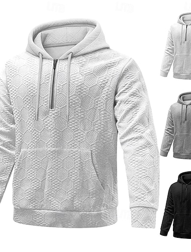  Herren Jacquard Kapuzensweatshirt Pullover Kapuzensweatshirt Viertelreißverschluss Kapuzensweatshirt Schwarz Weiß Grau Mit Kapuze Einfach Strukturiert Sport & Outdoor Lässig Täglich Streetwear Cool