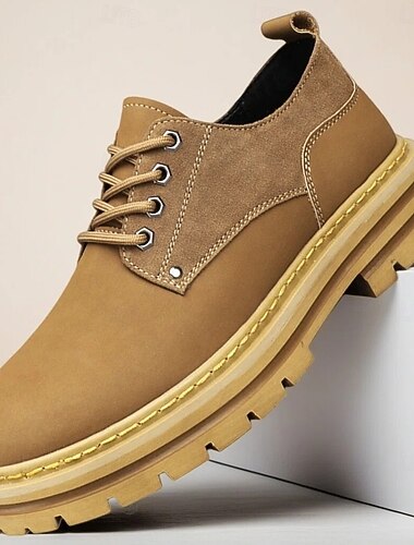  Pánské hnědé pracovní boty z umělé kůže na šněrování s robustní podrážkou - odolná a pohodlná obuv do práce, na cesty i na každodenní nošení