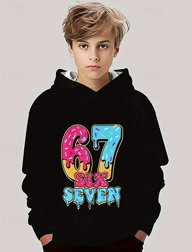  Chico 3D Graphic Jerga divertida 67 Sudadera Pullover Manga Larga Impresión 3D Primavera Otoño Deportes Moda Ropa de calle Niños 4-12 años Con Capucha Exterior Casual Diario Ajuste regular