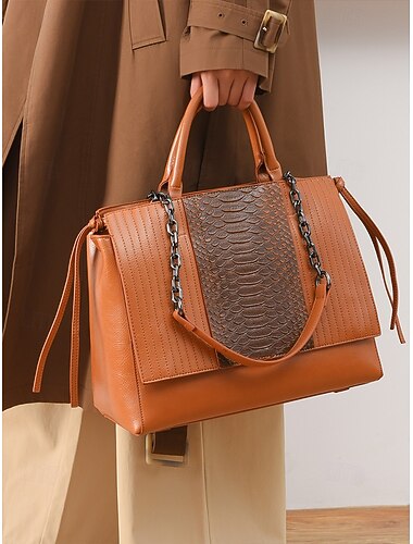  Per donna Borsa Borsa a tracolla Borse a Spalla Pelle PU Ufficio Casuale Festa della Mamma Cerniera Grande Capacità Impermeabile Borsa Multiuso Tinta unica Coccodrillo Nero Marrone Cachi