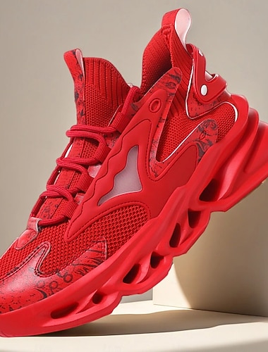  Røde løpesko med juletema for menn – lette, pustende og trendy, perfekte for trening i ferien og utendørsaktiviteter