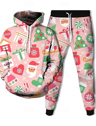  Γραφικά Σχέδια Φουσκωτό μακρύ Σύνολα Φούτερ με Κουκούλα Φόρμα Γραφικό για Για Ζευγάρια Ανδρικά Γυναικεία Ενηλίκων 3D εκτύπωση για Χριστούγεννα Απόκριες Μασκάρεμα Πάρτι Φεστιβάλ