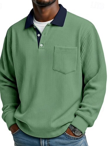  Herren Cordhemd Textur Lässig Geschäft Revers Klassisch Langarm Vintage Mode Farbblock Tasche Warm Herbst Winter Herbst Winter Normale Passform Schwarz Weiß Hellgrün Grau Wein Hellblau Cordhemd