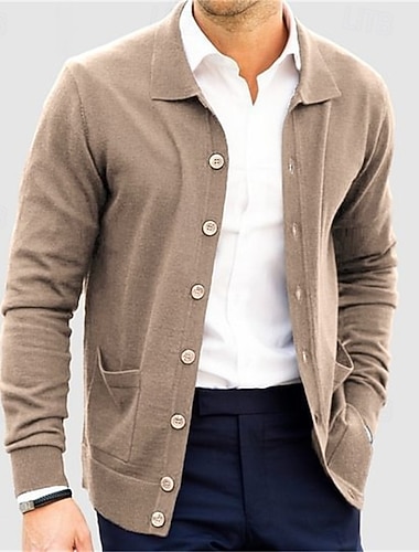  בגדי ריקוד גברים סוודר סוודר קרדיגן מצולע לִסְרוֹג חולצות רגילות סרוג אחיד צווארון מתקפל חופשה אופנתי מִשׂרָד קזו'אל ביגוד קיץ & אביב פול ורוד מסמיק S M L