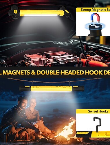  mekaanikon työvalo konepellin alla työvalopalkki koukuilla - 3200lm 6000mah ladattava kannettava magneettinen LED-työvalo autonkorjaukseen, autotalliin, työpajaan, retkeilyyn, keltainen