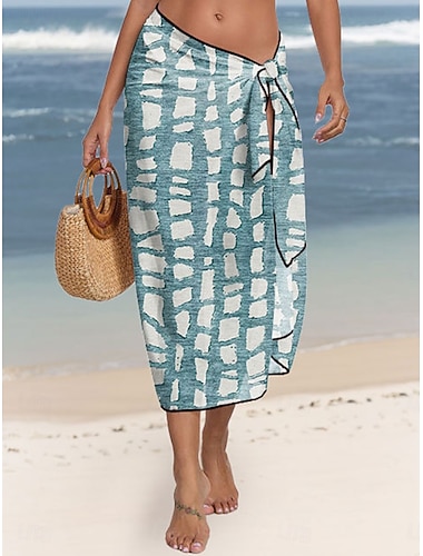  Damen Cover Up Badeanzug Wickelrock Urlaub Vintage Geometrisch Ärmellos Badeanzüge