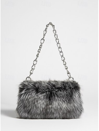  geantă de damă cu lanț din blană artificială – plușă și elegantă, cu material din blană sintetică, disponibilă în mai multe culori, perfectă pentru petreceri de seară și ieșiri casual
