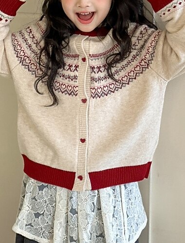  Barn Jente Cardigan genser Hjerte utendørs Langermet Knepp opp Mote 4-12 år Høst Beige