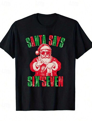  Bomull Jul Barn Gutt Svart Hvit Grafisk julenissen Morsom slang 67 T skjorte Bluse Crew-hals Kortermet utendørs Hverdag Mote Gatemote Designer Printer Sommer