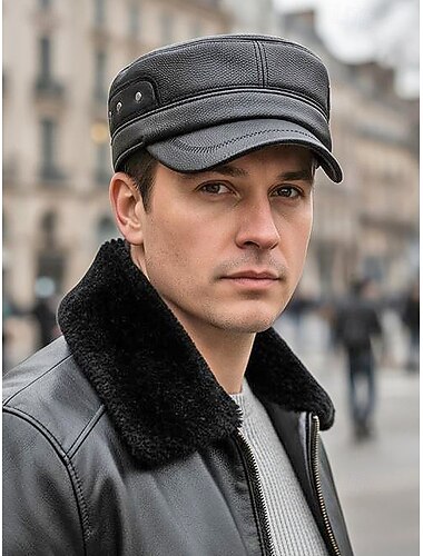  Férfi műbőr téli sapka összecsukható fülvédőkkel – stílusos, meleg és kényelmes hideg időben – tökéletes szabadtéri tevékenységekhez és mindennapi viseletre