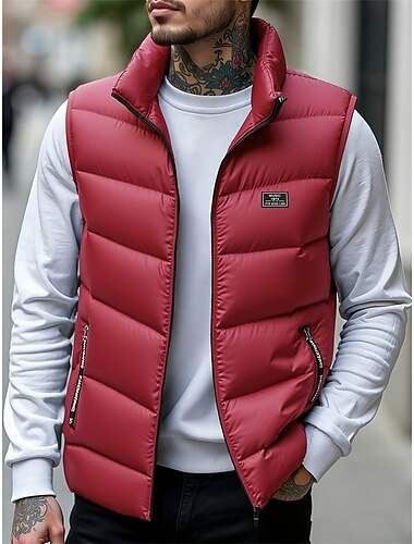  Per uomo Gilet imbottito Gilet Vacanza Quotidiano Data Moda Casual Autunno Inverno Tasca Poliestere Caldo Confortevole Tinta unica Cerniera Collo alla coreana Vestibilità regolare Blu Nero Giallo