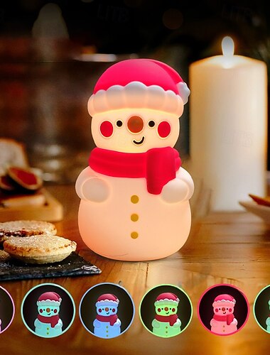  Snowman patting lamp rainbow Christmas Gift atmosphere lighting Christmas children's gift bedroom bedside silicone charging night light with sleeping light