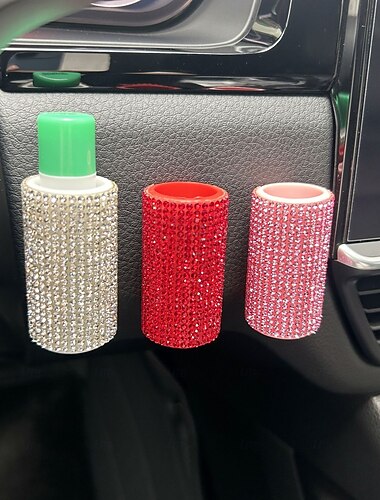  Autoaccessoire für Damen, Lippenbalsamhalter fürs Auto, einfach zu montieren, außen mit tschechischen Strasssteinen verziert, sehr funkelnd