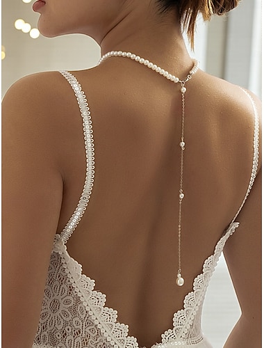  perlekjede til dame - elegant brudesmykke med delikat kjede &dinglende perler, perfekt for brudekjoler og brudekjoler med lav rygg