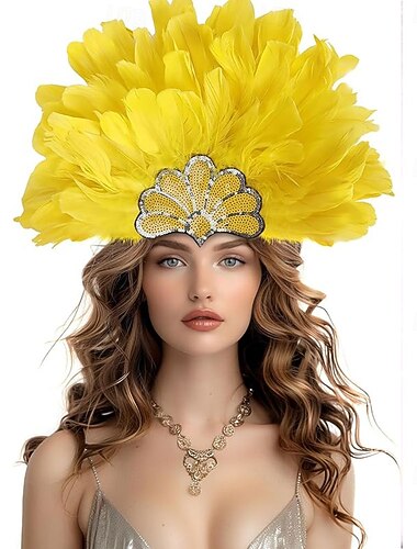  Karneval 2026 Rio Karneval Samba Tilbehør Karneval Fjær Hodeplagg Kvinner - Gul Paljetter Kostyme Hodeplagg - Mardi Gras Festival Showgirl Hårtilbehør Brasil Festival Opptreden Kostyme