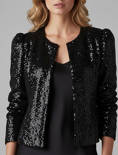  Damen Wintermantel Warm Bequem Pailletten Öffnung vorne Mode Lässig Einfach Urlaub Straße Alltagskleidung Ausgehen Kurz Rundhalsausschnitt Normale Passform Langarm Oberbekleidung Schwarz Rosa Herbst