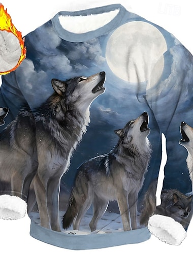  Voor heren Wolf 3D-afdrukken Fleece Sweatshirt Dagelijks Casual Fantasie Strakke ronde hals Huis Feest Lahja Streetwear Blauw 1 Blauw 3# Blauw 2# 3D-afdrukken Herfst Winter Ontwerper S M L XL XXL XXXL