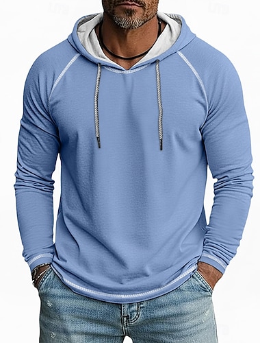  Per uomo Maglietta Felpa con Cappuccio Manica Lunga Con Cappuccio Inverno Primavera & Autunno Tutte le stagioni Tinta unica Maglieria Quotidiano Sportivo Con cappuccio All'aperto Casual Casuale Blu