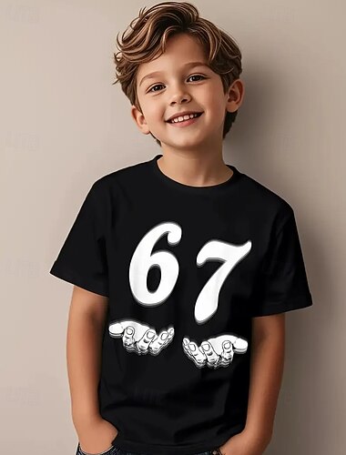  Algodón Niños Chico Negro Graphic Jerga divertida 67 Camiseta Blusa Cuello Barco Manga Corta Exterior Uso Diario Moda Ropa de calle Design Estampado Verano