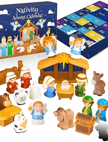  Kalendarz adwentowy szopka 2025 dla dzieci, opowieść o Bożym Narodzeniu, chrześcijański kalendarz adwentowy dla maluchów, dzieci, chłopców i dziewcząt, 25-elementowy zestaw szopek dla dzieci