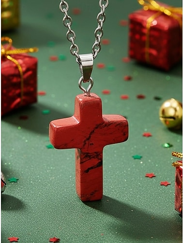  Weihnachtskette für Herren mit Kreuzanhänger aus Naturstein, erhältlich in verschiedenen Farben, stilvolles und trendiges Design, perfektes Weihnachtsgeschenk