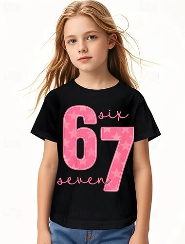  Bawełna Dzieci Dla dziewczynek Czarny Graficzny Zabawny slang 67 Podkoszulek T-shirt Półgolf Krótki rękaw Urlop Sport i turystyka Na co dzień Codzienny Drukowanie Lato